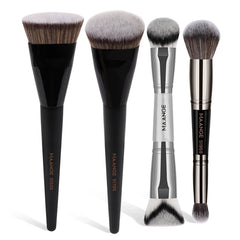 MAANGE 4pcs Makeup Brushes 2pcs Dual-ended Concealing Blush Brushes 2pcs Flat Top Angled Foundation Brushes Kit