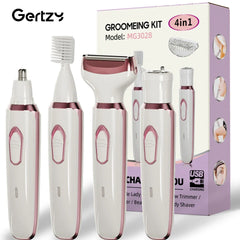 4-in-1 Rechargeable Electric Razor for Women - Face, Nose, Legs, Underarm, Bikini Trimmer