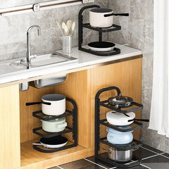 The Kitchen Is Equipped with Stainless Steel Shelves, Storage Racks, Sinks, and Multi-layered