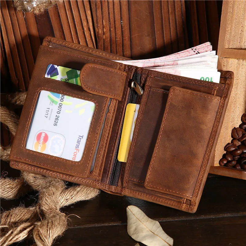 Genuine Leather Wallet for Men Mini Money Bags Short Purse Credit Card Holder