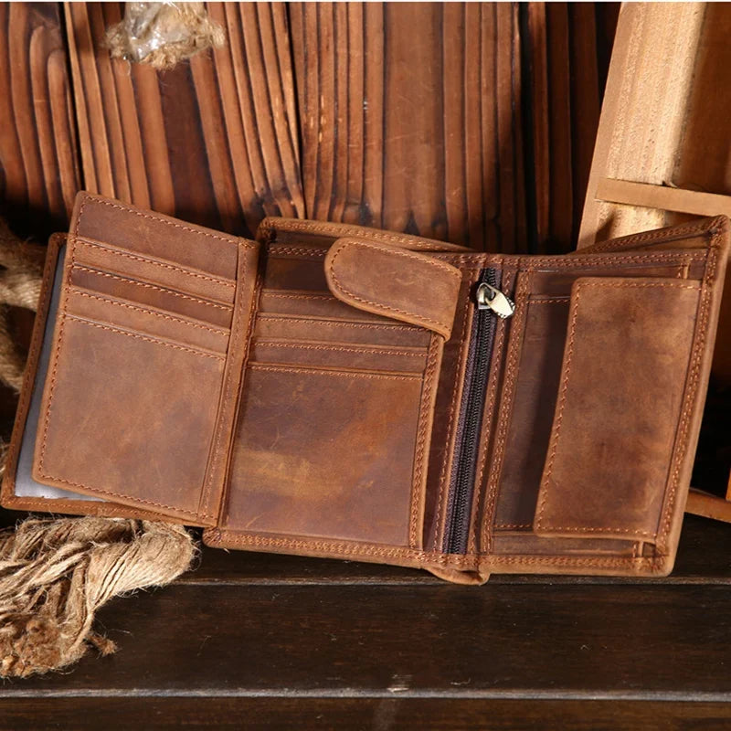 Genuine Leather Wallet for Men Mini Money Bags Short Purse Credit Card Holder