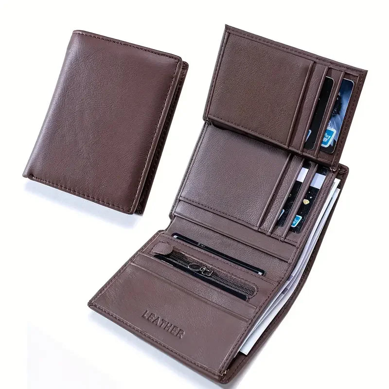 Men's Genuine Leather Wallets Coin Purse Vintage Vertical Short