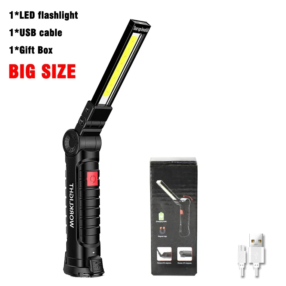 USB Rechargeable LED Flashlight With Magnetic Hook Power Bank 18650 Battery Torch