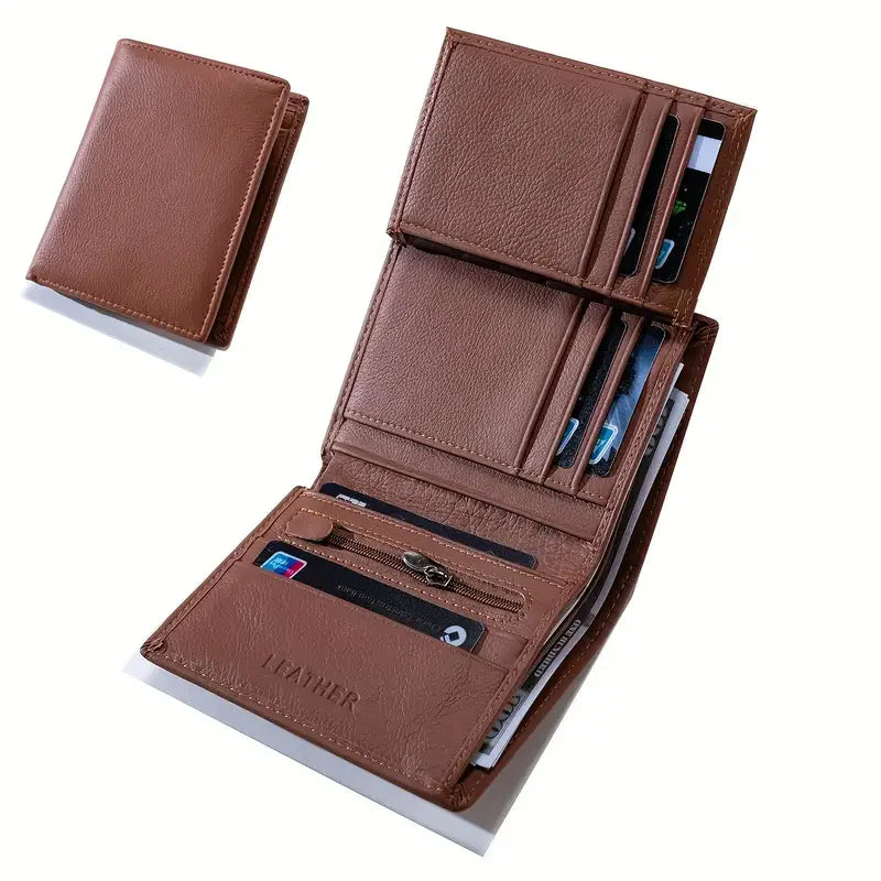 Men's Genuine Leather Wallets Coin Purse Vintage Vertical Short