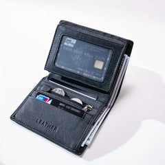 Men's Genuine Leather Wallets Coin Purse Vintage Vertical Short