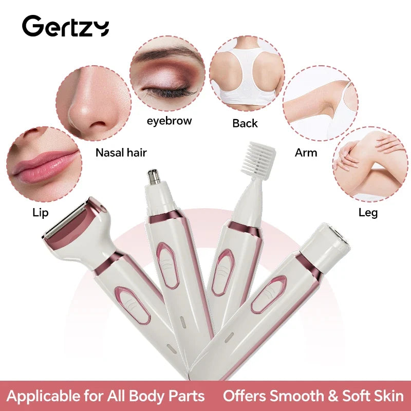 4-in-1 Rechargeable Electric Razor for Women - Face, Nose, Legs, Underarm, Bikini Trimmer