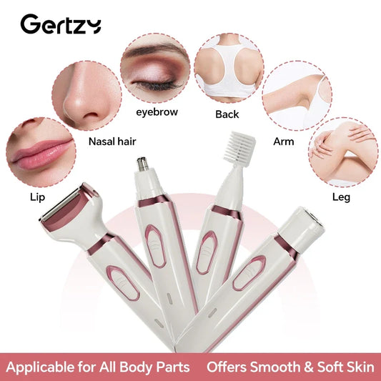 4-in-1 Rechargeable Electric Razor for Women - Face, Nose, Legs, Underarm, Bikini Trimmer