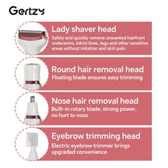 4-in-1 Rechargeable Electric Razor for Women - Face, Nose, Legs, Underarm, Bikini Trimmer
