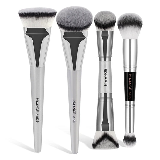 MAANGE 4pcs Makeup Brushes 2pcs Dual-ended Concealing Blush Brushes 2pcs Flat Top Angled Foundation Brushes Kit