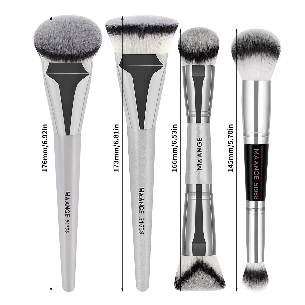 MAANGE 4pcs Makeup Brushes 2pcs Dual-ended Concealing Blush Brushes 2pcs Flat Top Angled Foundation Brushes Kit