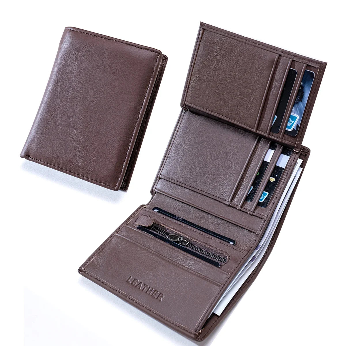 Men's Genuine Leather Wallets Coin Purse Vintage Vertical Short