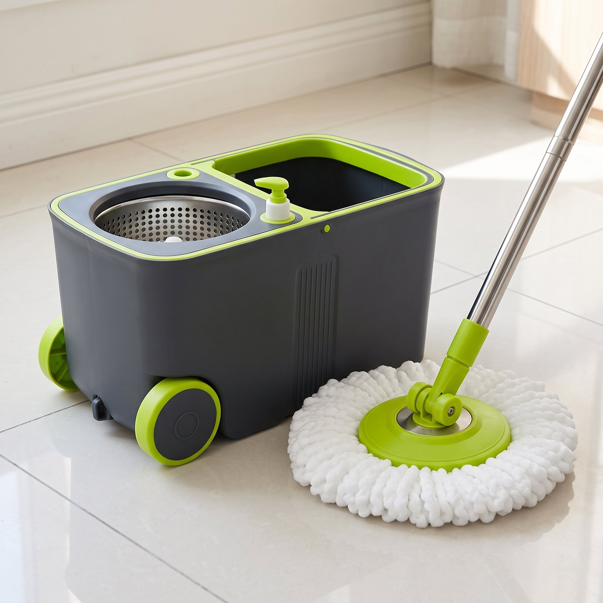 Spin Mop & Wheeled Bucket Set – Easy Hands-Free Cleaning