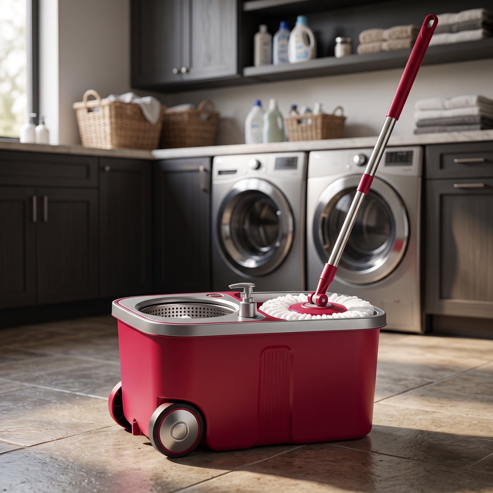 Spin Mop & Wheeled Bucket Set – Easy Hands-Free Cleaning